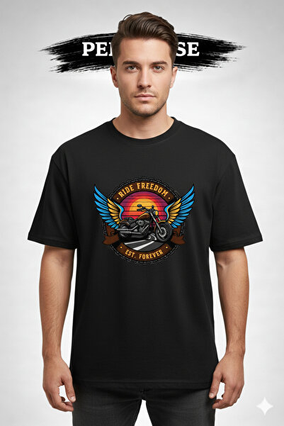 PERISENSE تي شيرت للجنسين من Motorcycles مطبوع Premium Combed قصة فضفاضة