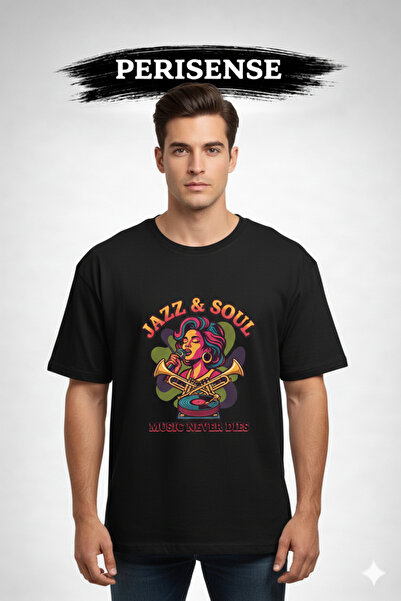 PERISENSE Unisex Jazz Printed Premium Combed Cotton Oversized T-Shirt