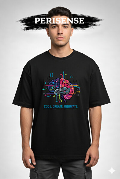 PERISENSE Tricou oversize unisex din bumbac pieptănat premium, cu imprimeu pe...