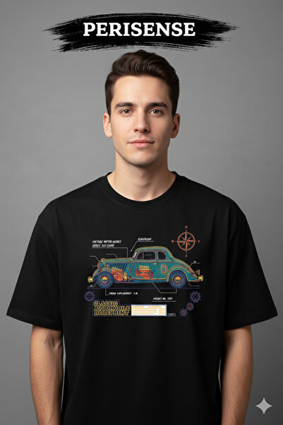 PERISENSE Tricou unisex oversize din bumbac pieptănat premium, cu imprimeu BL...