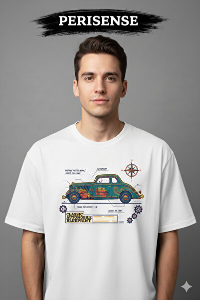 PERISENSE Tricou unisex oversize din bumbac pieptănat premium, cu imprimeu BL...