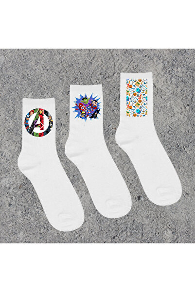 Tubinyoo Avengers - Heroes - Hot Printed White School Socks (Set of 3)