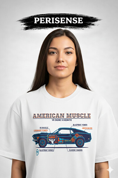 PERISENSE Tricou unisex oversize din bumbac pieptănat premium, cu imprimeu BL...