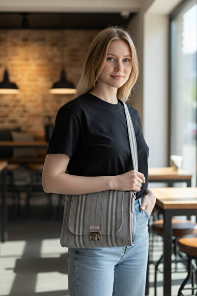 AHMERA Women's Multi-Purpose Zippered Medium Size Brown Striped Shoulder Bag