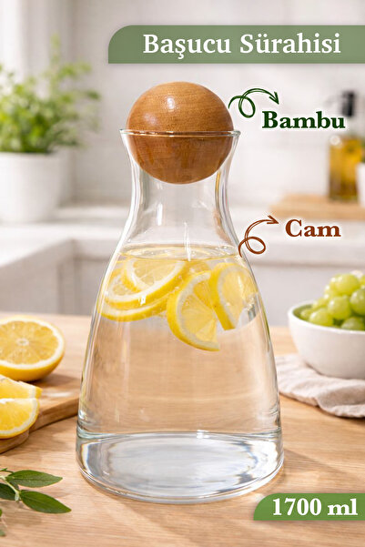 naturelove Top Kapaklı Pinterest Cam Sürahi - Dekoratif Karaf Borosilikat Lim...