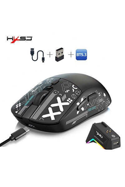 HXSJ T90 Pro 3 Modlu Kablosuz Oyuncu Mouse-RGB Şarj İstasyonu 650 Mah Batarya
