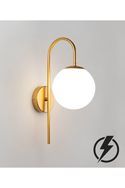 burenze Modern Beyaz Glop Camlı Aplik Kablolu Elektrikle Çalışır Eskitme Gold