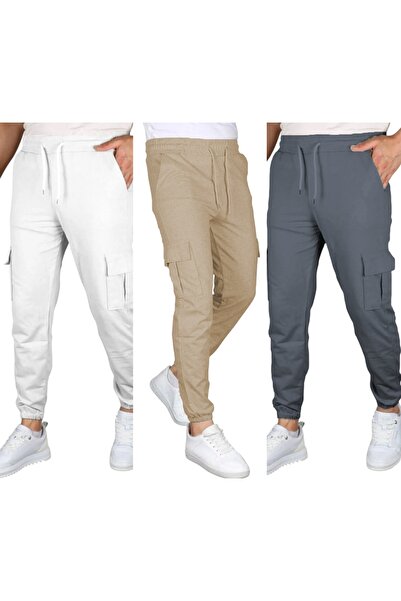 TORUK MAKTO 3 Pieces Unisex Regular Ecru Brown Smoked Cargo Pocket Piece Swea...