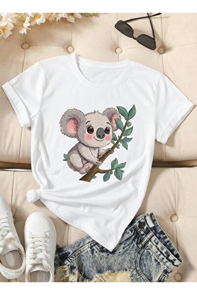gencerco Unisex Cute Koala Design Basic Crew Neck Regular T-Shirt