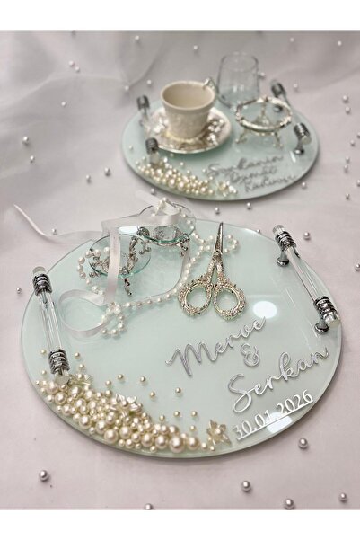 GÜRLEK TEKSTİL Emerald Model Round Engagement Tray Promise Tray Girl Proposal...