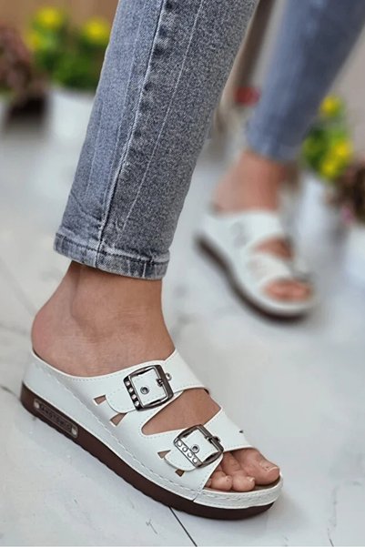Wedell Phuket Women's Daily Slippers Double Band Stone Buckle Orthopedic Sole Mother's Outdoor & Indoor Slippers