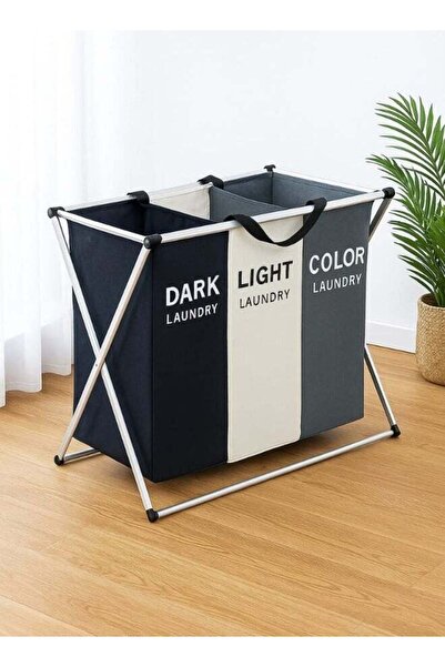 BKMax 3-Section Oxford Fabric Laundry Bag Bin