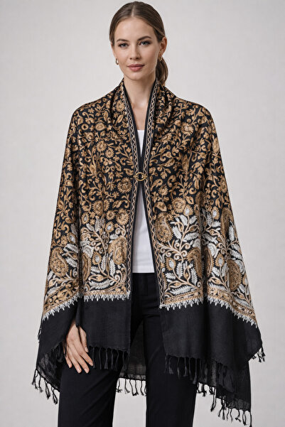Dervişan İpekçilik Kaşmir Üzeri İpek İplik İşlemeli Şal