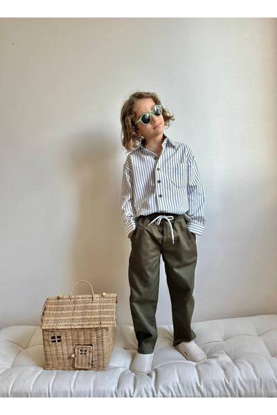ARBİ kids Boy's Stylish Suit with Striped Shirt and Gabardine Pants