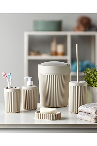 VESTA Concept 5-Piece Decorative Bathroom Set - Trash Can, Toilet Brush Holde...