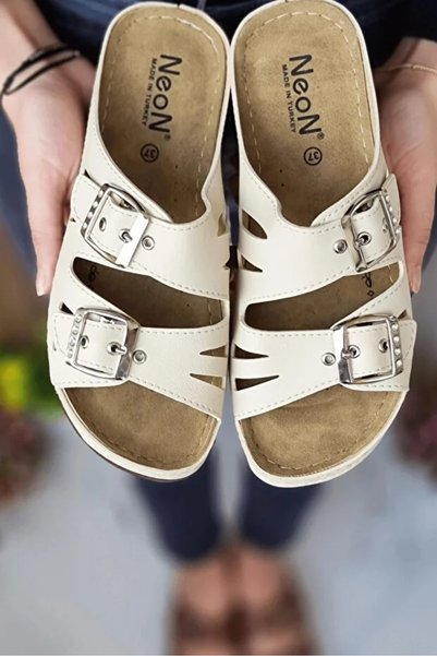 Wedell Phuket Women's Daily Slippers Double Band Stone Buckle Orthopedic Sole Mother's Outdoor & Indoor Slippers