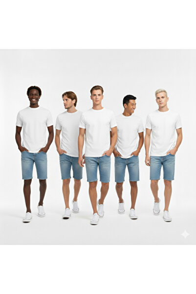 jeneric Bărbați Alb 5 bucăți 100% bumbac organic guler rotund croială largă m...