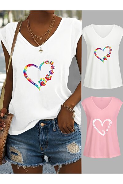 mercoledi Women's 2 Piece Mix Printed V-Neck Sleeveless Oversized Salas Boyfr...