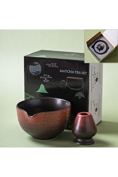 Generic Ceramic Glossy Speckled Matcha Bowl and Whisk Holder Set