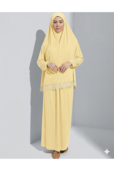 defka dress İki parça etekli dantelli şık kadın namaz elbisesi takımı