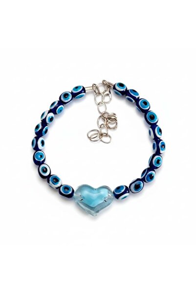 Berren Blue Heart Design Cat Collar with Evil Eye Beads