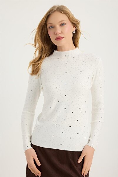 HomeStore Tricotaj cu guler înalt și aplicații din piatră