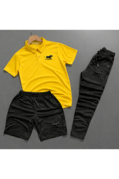 NOFLEN طقم ملابس رياضية من Polo Yaka BOĞA مطبوع مكون من 3 قطع