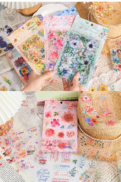 Kolbi Craft 6 ورقات 60 قطعة ملصقات زهور وردية كبيرة شفافة لتزيين دفتر الملاحظ...