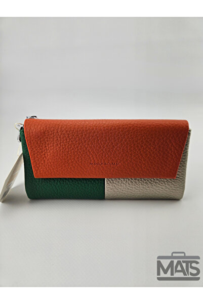 DSN Yeşil&Platin&Turuncu Suni Deri Cüzdan