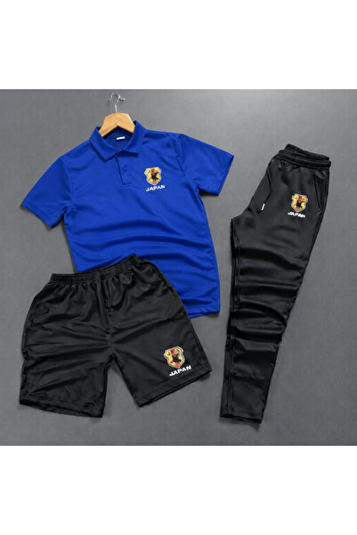 NOFLEN Polo Yakajapan Printed 3-Piece Shorts and Sweatpants Set