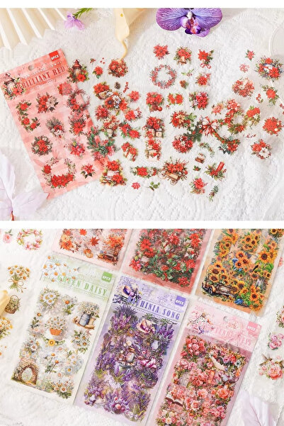 Kolbi Craft 6 ورقات 86 قطعة ملصقات زهور حمراء شفافة لدفتر الملاحظات والألبوما...