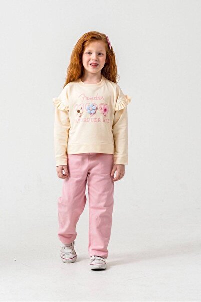 ARBİ kids Top cu imprimeu floral pentru fetiță, cu pantaloni roz din gabardin...