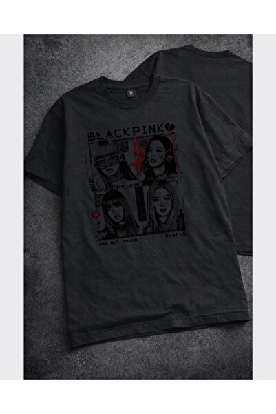 barsdepo تي شيرت بلاك بينك مطبوع ، قصة فضفاضة تي شيرت للجنسين للأطفال / البالغين
