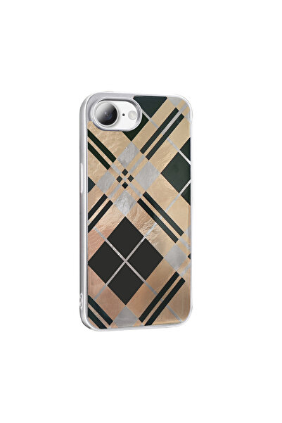 Paladyum Case iPhone 16E Compatible Geometric Plaid Pattern Silicone Mep Cover