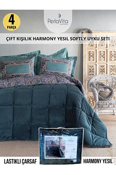 Perlavita Home Apricitas HARMONY YESIL Çift Kişilik Softly Uyku Seti / 4 Parça