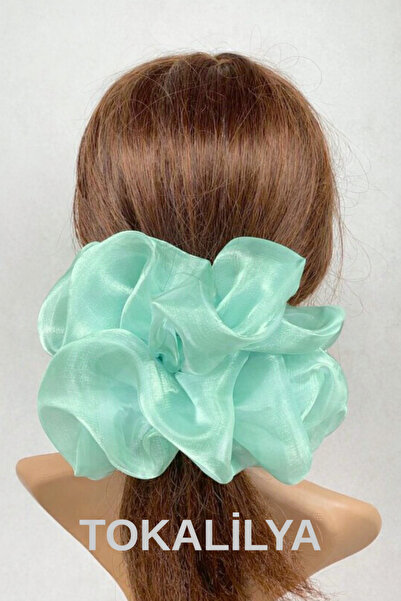 TOKALİLYA Kadın Lastikli mint organze Oversize Xxl [çapı 20cm] Scrunchie Simi...