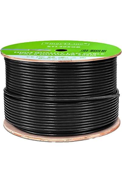 Smartline كابل خارجي مقاوم للماء من الفئة 6، طوله 305 أمتار، لون أسود