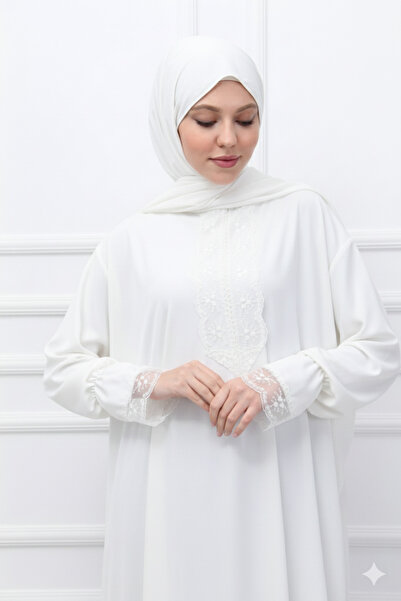 defka dress Tek parça şık dantelli başörtülü kadın tesettür namaz elbisesi