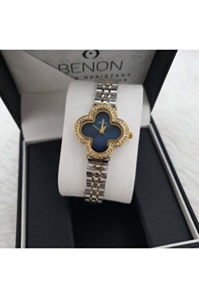 benon Women's Waterproof Watch with Blue and Gold Dial