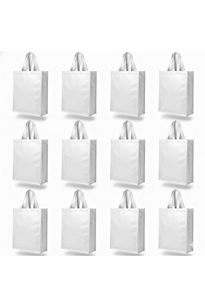 REX Polyester shopping bag set with handles (12 pieces) - Size 33x42 cm - Whi...
