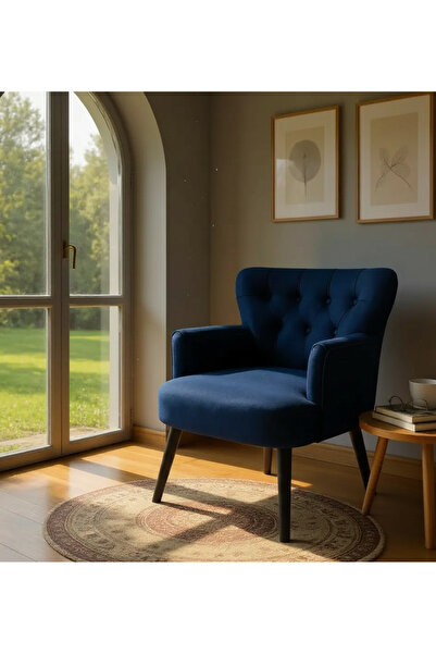 WATERYBROOK Tekli Berjer Koltuk - Kapitoneli Babyface Kumaş - Siyah Ahşap Aya...