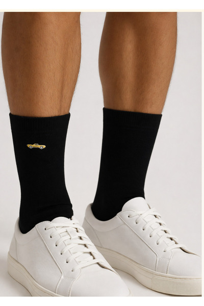 Katia&Bony Men's yellow car embroidered socks black
