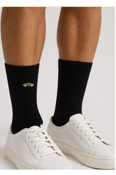 Katia&Bony Men's Green Car Embroidered Socks Black