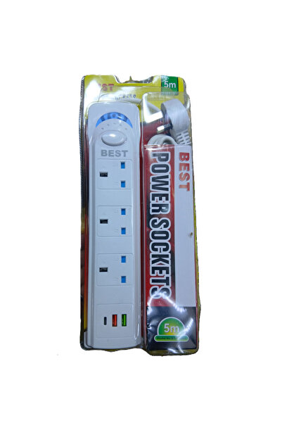 Generic Best Power Extension 5 Meter | Universal Adapter with 3 Sockets and B...