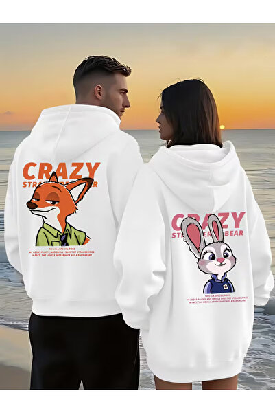 darkopia Sevgili Çift Kombini Zootopia Crazy Sırt Baskılı Tasarım Kapüşonlu S...