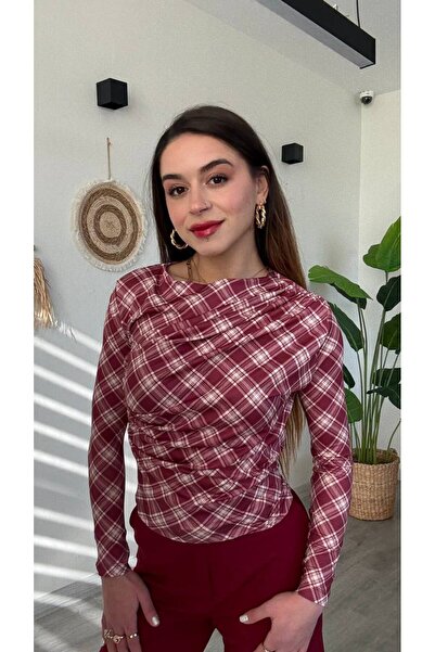 Butik Beyza Plaid Patterned Digital Printed Blouse