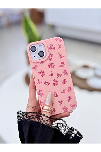 Go Aksesuar iPhone 15 - 14 - 13 Compatible Mini Pink Flower Print Patterned A...