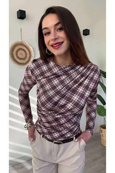 Butik Beyza Plaid Patterned Digital Printed Blouse