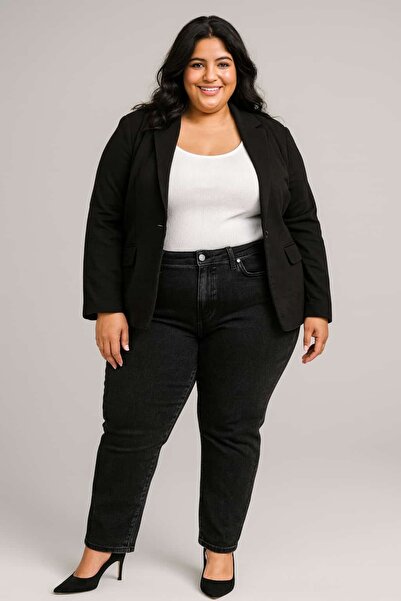 DAME 👖 Büyük Beden Örme Kumaş Kadın Pantolon – Füme (44–54)