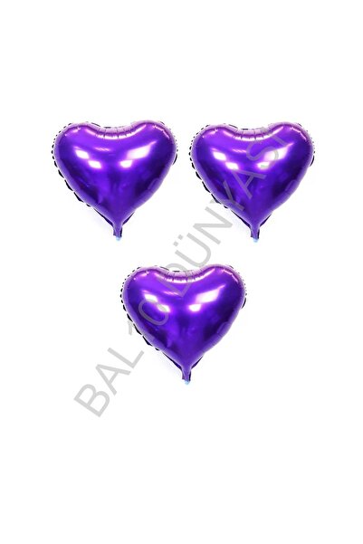 BAL10 DÜNYASI Bal10 18 Inch 45 cm Purple Heart Foil Balloon 3 Pieces